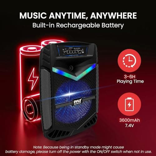 Pyle Portable Bluetooth PA Speaker System, 800W Rechargeable Outdoor Karaoke Machine with 30cm Subwoofer, 2.5cm Tweeter, Wireless Bluetooth Speaker with Microphone — view 5