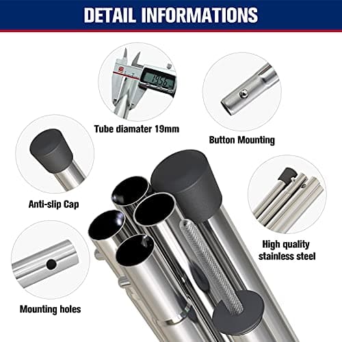 KOMCLUB Tarp Poles Adjustable Tent Pole Upgrade Thickened Stainless Steel Camping Tarp Pole for Outdoor Canopy Awning Rain Shelter-94.5 in Set of 2… — view 3