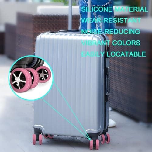 IRAINSUN (8 Pack Silicone Luggage Wheel Covers for 8-Spinner Wheel Suitcases, Mute & Shock Absorption Protector, Wear-Resistant & Noise-Reducing, Perfect for Travel (Pink) — view 3