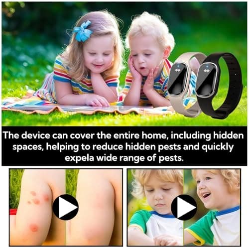 2PCS Ultrasonic Mosquito Repellent Bracelets, Electronic Mosquito Repellent Watch, Rechargeable Insect Repellent Bracelet with 360-Degree Protection, Safe Material & Fashion Design (Off-White+Black) — view 2