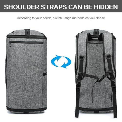 TUGUAN Convertible Garment Duffle Bags for Travel, Carry on Garment Duffel Bag Backpack for Men Women, 3 in 1 Large Suit Travel Bag with Shoe Compartment & Back Straps for Weekend Luggage, Grey — view 3