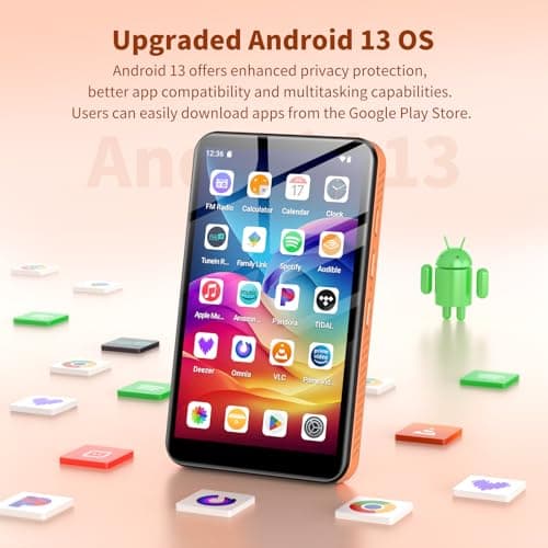 Fanvace 32GB MP3 Players with Bluetooth WiFi, Android 13 MP3 MP4 Players with 4" Touchscreen and Speaker, Spotify Music Player with Audible, Amazon Music, Play Store (Orange) (32GB-Orange) — view 3