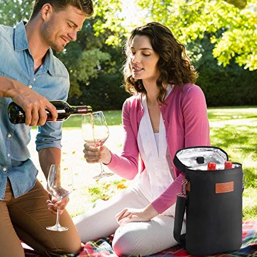 Kato Tirrinia Insulated Wine Cooler Bag, 2 Bottle Padded Wine Tote Carrier for Picnic, Beach, Camping, Wine Lover Gift, Black — view 2