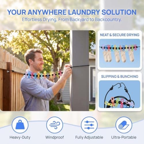 Focenat 2 Pack Travel Clothes Line, Retractable Washing Line with 24 Pegs — view 6
