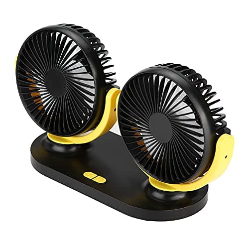 Keenso USB Dual Head Car Fan ABS Air Conditioner Fan 5V 3 Speed Low Noise Portable Auto Cooler for Vehicle Ventilation Commuters Taxi Drivers Road Trips (Black Yellow)