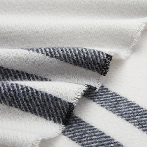 Amazon Basics Lightweight Recycled Polyester Sofa Throw Blanket, Bed Throw for Room Décor, 127 x 152 cm, Light Grey With Blue Stripes — view 6
