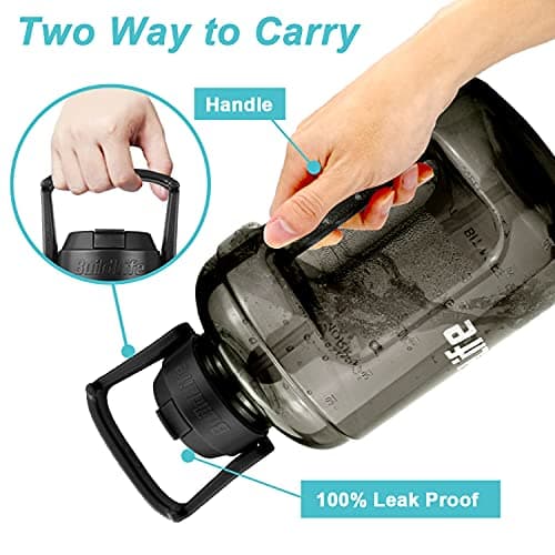 BuildLife Motivational Water Bottle 2.2L - Large Capacity Water Jug with Straw & Time Marker & BPA Free Ensure Enough Water-Drinking Throughout The Day (Black, 2.2L) — view 3