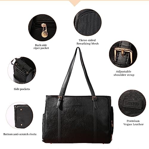 Lasaviin Trendy Leather Handbag for Small Dogs, Cats, Puppies, Portable Tote Bag Airline Approved (Black) — view 4