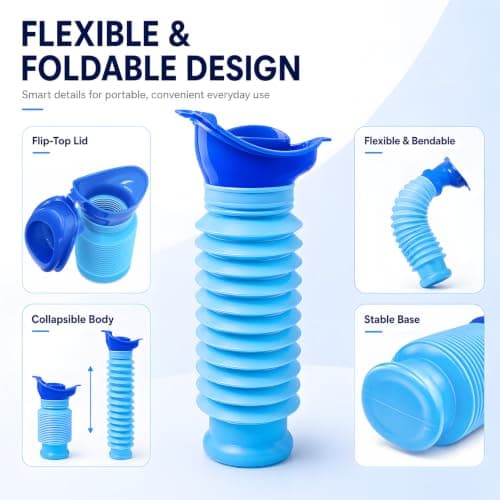 Lafefe Portable Urinal Bottle for Men & Women, 750ml Retractable Travel Urinal, Leakproof PP Emergency Pee Bottle with Female Funnel, Foldable Portable Toilet for Car Camping Travel - Blue — view 3
