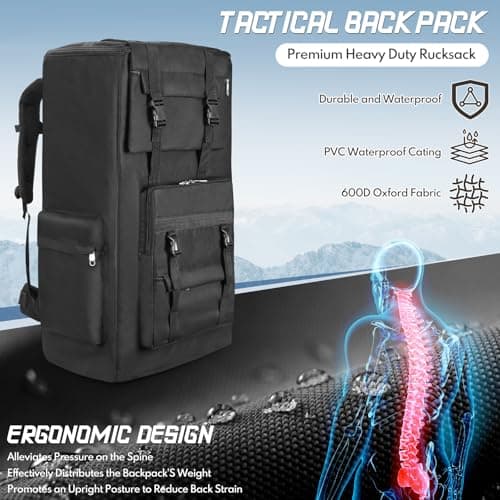 120L Hiking Camping Backpack Men Women Waterproof Large Capacity Hiking Rucksack Travel Backpack Outdoor Sport Travel Daypack Bag Molle Rucksack for Camping Hunting Travelling Trekking Climbing — view 4