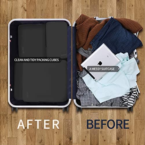 Eono Compression Packing Cubes, Luggage Organiser Set, Extensible Suitcase Organiser, Packing Organisers for Suitcases, Packing Cubes for Travel or Home Storage - Black, 3 Set — view 6