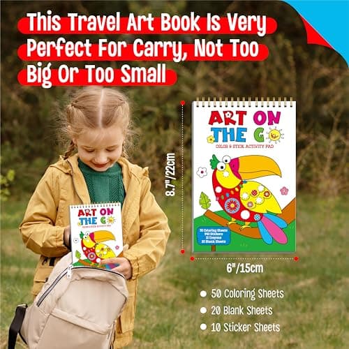 SpriteGru Road Trip Coloring Kit, 50 Coloring Pages with 940 Decorative Stickers & 12 Crayons, Mess-Free Travel Sticker Collage Activity DIY Dotty Animals Travel Art Craft Kit for Kids, Toddlers — view 3
