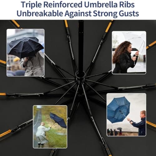 NKFBEV Travel Umbrella with Carabiner Handle, Windproof Umbrella for Rain and Sun, 10 Ribs, Auto Open Close, UV Protection, Compact Portable, Travel Umbrella Compact for Women Men Kids (Navy Blue) — view 5