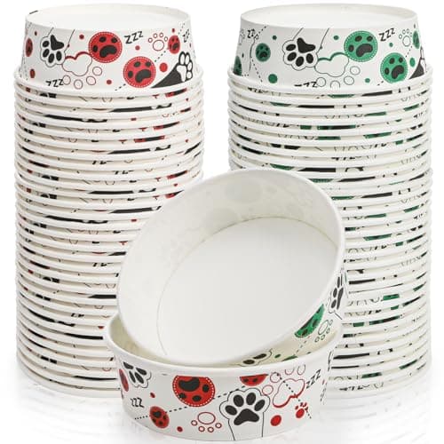 SOUJOY 60 Pcs Disposable Cat Bowls, 16 oz Pet Feeding Bowl, Foot Print Travel Dog Food Bowl for Small Dog Puppy Cat Dry and Wet Pet Food or Water