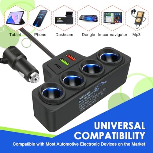 120W Car Cigarette Lighter Multi Socket with 4 Sockets & 3 USB Ports — view 6