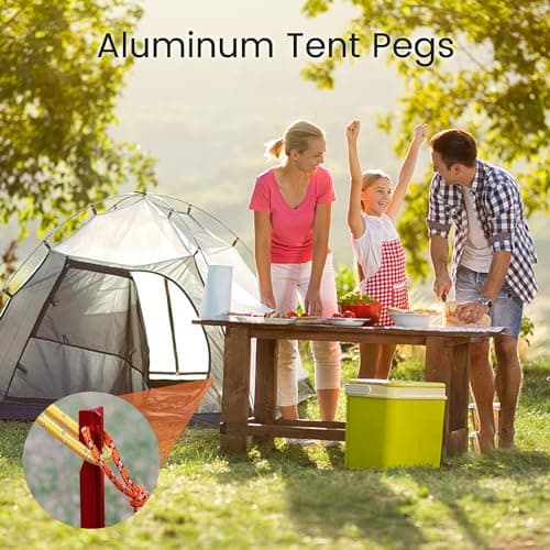 20PCS Tent Pegs, Heavy Duty Metal Tent Pegs Camping Tent Stakes Nail with Reflective Rope Storage Bag for Camping,Beach,Outdoor and Sand, Red — view 6