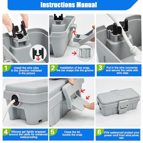 Hrensaw Small Weatherproof Electrical Connection Box(Inner 5.5 x 3 x 2.2inch),Outdoor Electrical Box,Waterproof Extension Cord Covers for Plug, Extension Cables, Holiday Lights,Grey — view 6