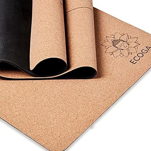 Ecoga Cork Yoga Mat With Alignment Lines - Thick Mat with Natural Rubber Base - Nonslip, Eco-friendly Pilates Mat for Stretching, Gym Workout & Therapy - Includes Yoga Mat Bag and Carry Strap — view 6