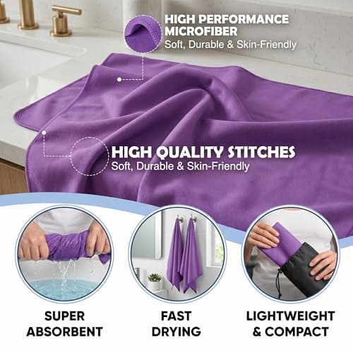 HomlyPro Microfibre Towel Extra Large 180x90cm - Quick Dry, Lightweight, Super Soft, Compact Bath Towel for Gym, Travel, Beach, Swimming, Camping, Hiking & Yoga (Purple) — view 3