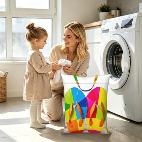 Colorful Flip Flops Beach Ball Travel Laundry Bag With Handle, 2pcs Large Waterproof Dirty Clothes Bags With Zipper, Foldable Swimsuit Workout Bag Washable Wet Clothes Storage Organizer For Dorm — view 6
