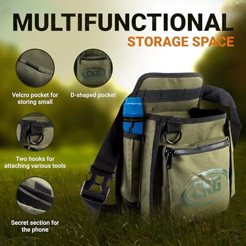 CKG Metal Detecting Finds Bag Waist Digger Pouch Tools Bag for Pinpointer, Metal Detecting Pouch Portable Multifunctional for Metal Detector Accessories, Green — view 5