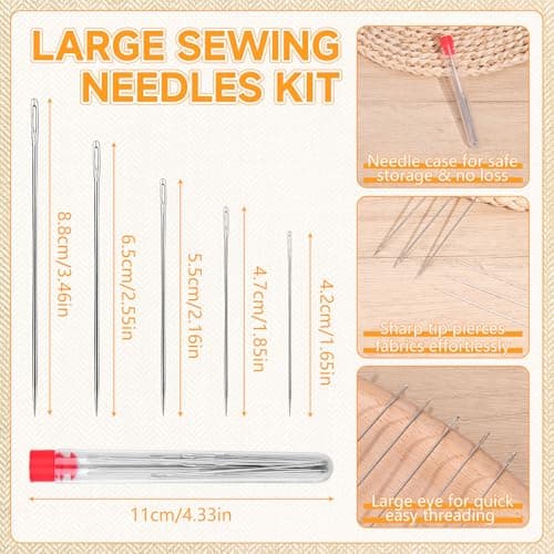Homgaty Stainless Steel Sewing Needles Set - Large Eye Needle Kit with Thread, Thimbles & Accessories, Complete Hand Sewing Supplies, Emergency Repair & Travel Sewing Pack (Earth Tone Style) — view 5
