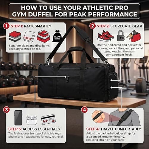 Travel Duffle Storage Holdall Bag Lightweight Gym & Sports Bag (Black) — view 6