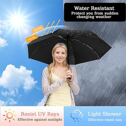 Shunshi Folding Travel Umbrella, 6 Ribs Folding Sun Anti-UV Windproof Rain Umbrella,Fast Dry,Portable Pocket Lightweight Small Compact Umbrella with Capsule Case for Men Women Teens (Black) — view 5