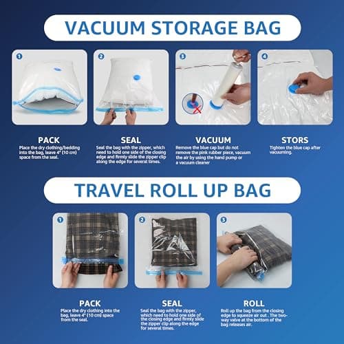 Vacuum Storage Bags for Clothes, Bedding, Duvets and Blankets, Heavy-Duty Space Saver Compression Bags with Airtight Double-Zip Seal, Leak-Proof Reusable Design, Hand Pump Included (8 Jumbo-100x70cm) — view 6