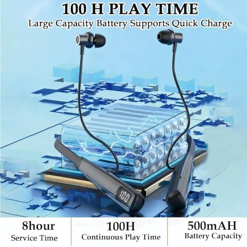Poeloisy Neckband Bluetooth headphones 5.3 Wireless with Mic, 100H Playtime — view 3