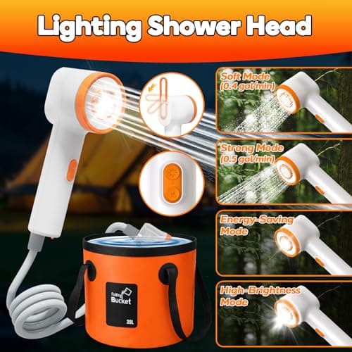 Portable Shower for Camping, 6000mAh Rechargeable Camping Shower with Foldable Bucket, Storage Bag, Filtered Shower Head, Outdoor Camp Shower Pump for Hiking, RV, Traveling, Car Washing, Pet Bath — view 2