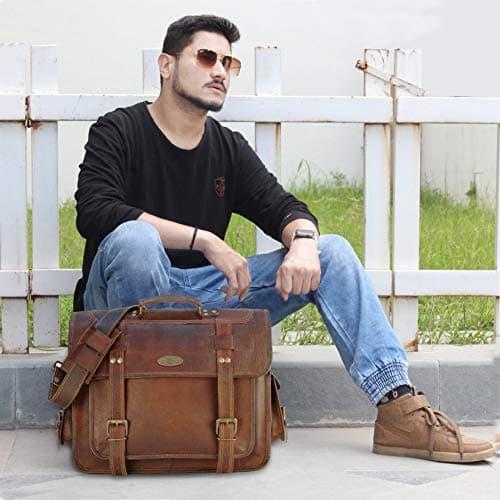HULSH Leather Laptop Bags for Men Full Grain Leather Messenger Bag Leather Briefcase Computer Satchel Crossbody Shoulder Bag (Medium) — view 2
