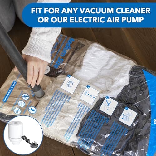 24 Pack Vacuum Storage Bags with Electric Air Pump,5 jumbo, 5 large, 5 midium, 5 small and 4 roll bags, Airtight Compression Bags for Clothes, Pillows, Comforters, Blankets, Bedding — view 5