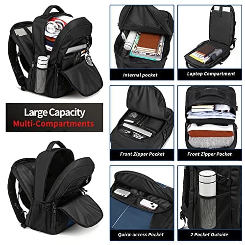 Extra Large Backpack for Men 55L,18.4 Inch Travel Laptop Rucksack with USB Charging Port Business Flight Approved Carry On Backpack,TSA Big Capacity Heavy Duty Computer Bag College School Bookbag,Blue — view 3