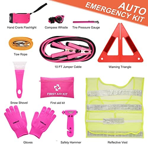THINKWORK Car Breakdown Emergency Kit, Pink Roadside Safety Kit for Drivers — view 2