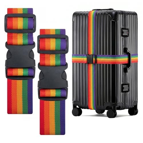 WISYOK Luggage Straps Extended, 2 Pack, 130-250cm Adjustable, Rainbow