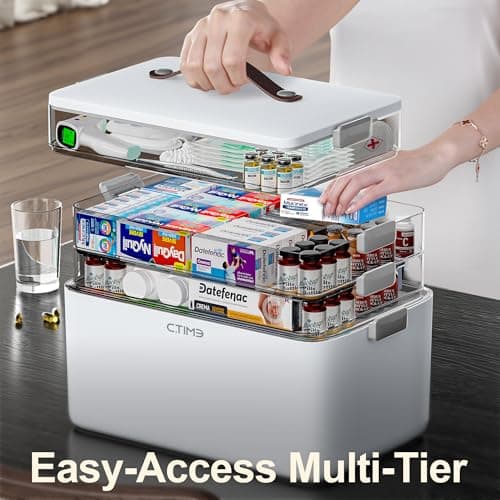 CTIME Medicine Storage Box with Leather Handle,4-Layer Medicine Box — view 3