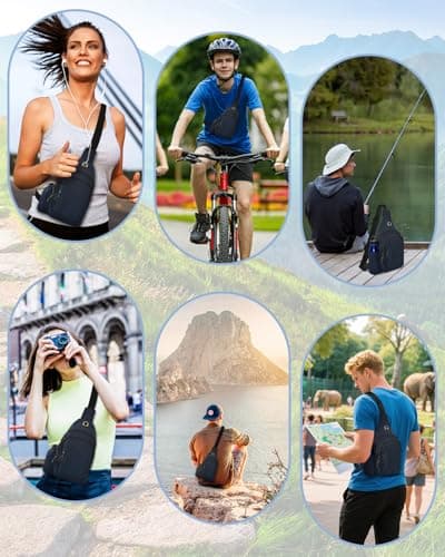 BROTOU Unisex Crossbody Shoulder Bag, Waterproof Chest Bag with Small Side Mesh Bag and USB Hole, Travel Hiking Daypack — view 2