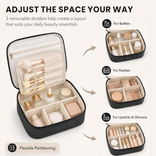 Travel Makeup Bag, Cosmetic Organiser Adjustable Dividers, Brush Board — view 6