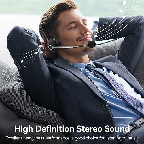 Wantek 682N Headsets with Microphone Noise Cancelling and USB Connector Type C Adapter for Call Center Computers PC Office Business Calls Online Conference Team Meetings Gaming Music — view 4