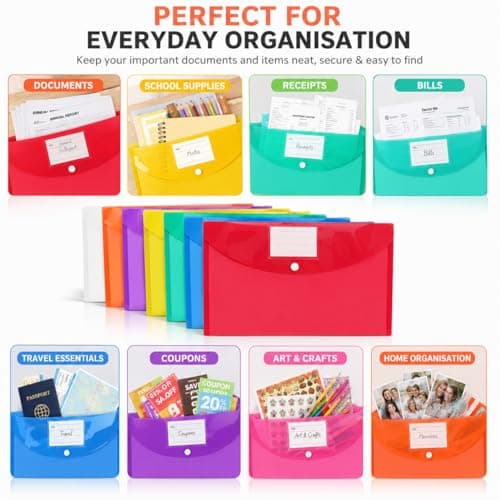 A4 Plastic Wallets 7 PCS Waterproof, Document Folders with Button Storage — view 5