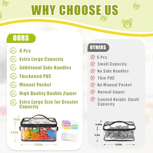 8 Packs Extra Large Toy Storage Bags with Labels, Reusable Clear PVC Board Game Storage, Travel Waterproof Toy Organizer Bags with Name Tag and Manual Pocket for Building Blocks, Puzzle (Black) — view 5