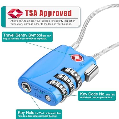 ZHEGE Travel Lock TSA Approved, Cable Travel Lock (Blue, 2P) — view 2