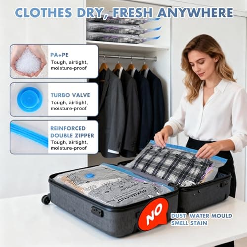 BoxLegend 8-Pack Vacuum Storage Bags for Travel & Clothes - 60x40cm Perfect Fit for 20-Inch Suitcases, Space-Saving Compression Bags with Airtight Seal, Ideal Luggage Organizer & Travel Essentials — view 4