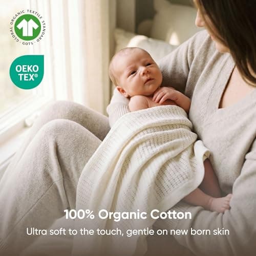 Bloomsbury Mill - Cellular Blankets Baby - 100% Organic Cotton - 2 Pack - Cream - Newborn Essentials - Soft Breathable Baby Blankets for Pram, Cot, Moses Basket - 75x95cm — view 2