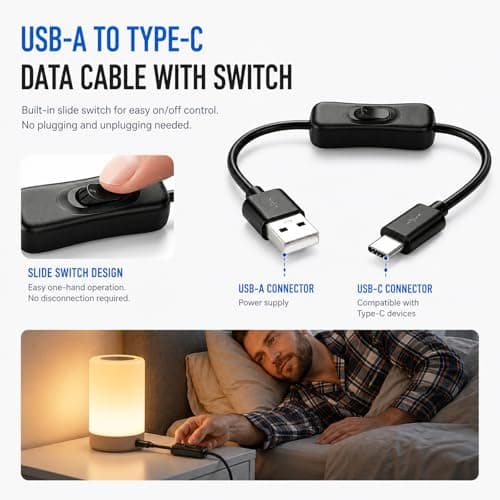 Flomiara USB A to USB C Cable with On Off Switch, Inline USB Type C Power Cable for LED Strip Lights, Webcam, Desk Fan & Power Bank, Short USB Switch Cord (30CM) — view 5