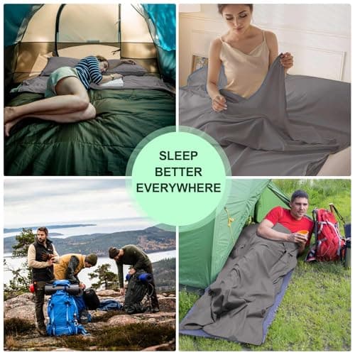 BREENHILL Double Sleeping Bag Liner, Camping Travel Sheet, Zip, Grey 180cm — view 5
