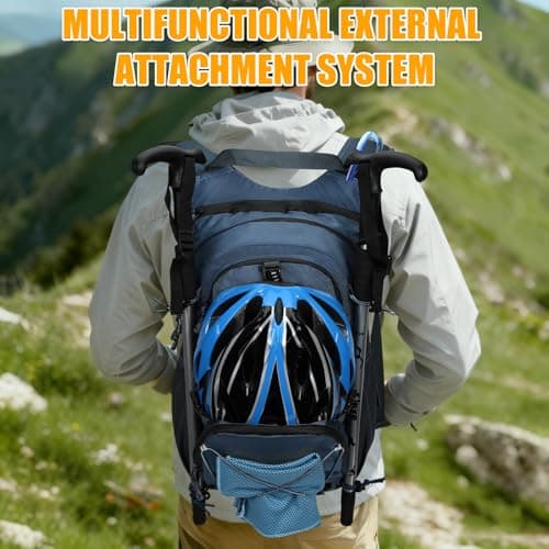 ONETOALL Hydration Backpack with 2L Water Bladder, 22L Waterproof Hiking Backpack with Rain Cover, Insulated Compartment for Running, Cycling, Walking, Camping & Skiing, Dark Blue — view 6