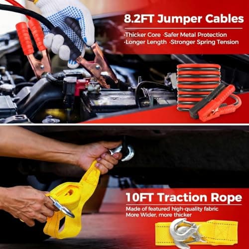 Emergency Breakdown Kit, 76 in 1 Multifunctional Roadside Assistance Car Breakdown Kit with Jumper Cables, Tow Rope, Triangle, Flashlight, Safety Hammer, etc — view 4