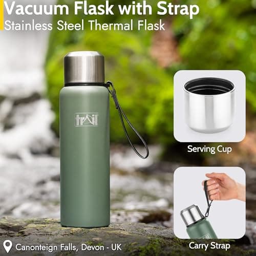 Trail Vacuum Flask with Strap, Camping & Travel, 800ml, Green — view 2